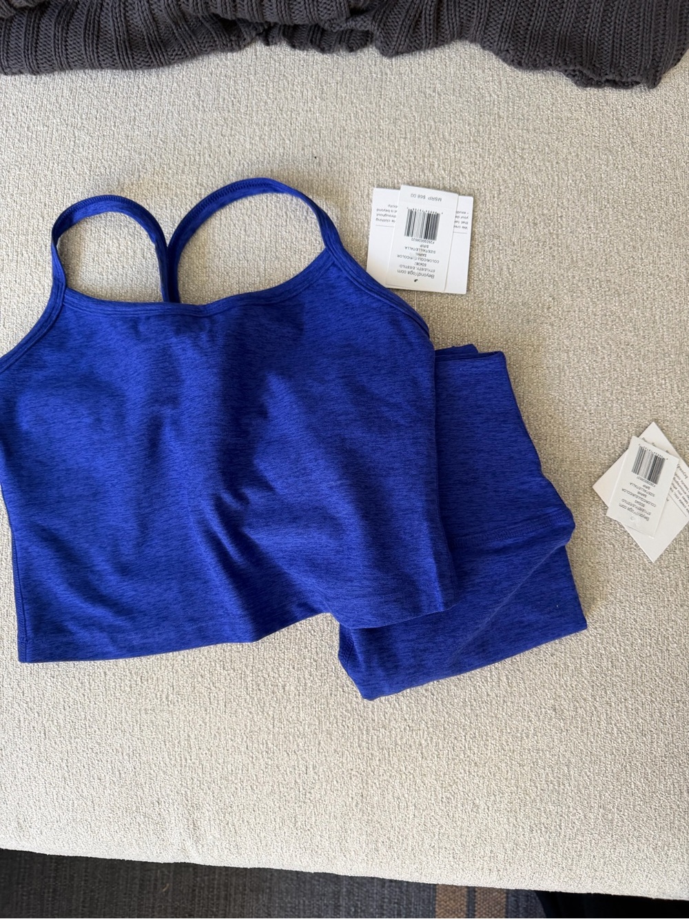 NWT Beyond Yoga Set Sapphire Blue Heather: Midi Leggings & Cropped Tank Small - Picture 10 of 10